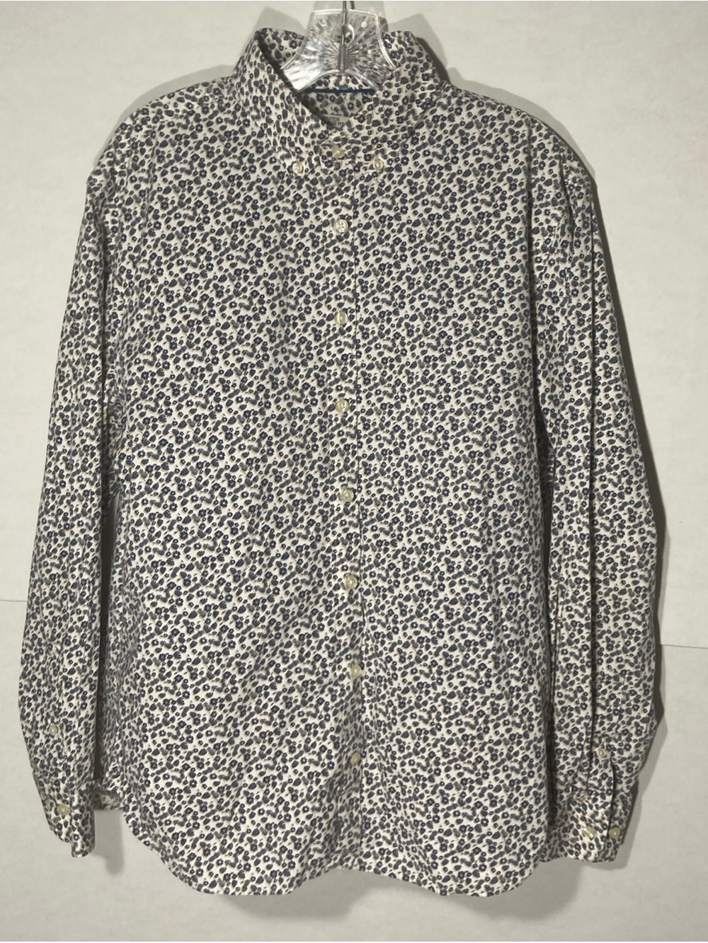 JOS A BANK 1905 white blue tan floral long sleeve button down button up shirt L